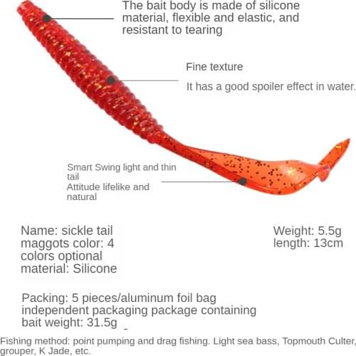 13 CM 5.5 G Rolled Tail Maggot Lure Soft Bait Scythe Worm Glow In The Dark Set Jigging Luminous