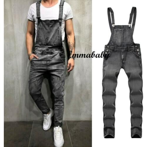 2020 Fashion Men Jeans Denim Pants Boys Casual Ripped Bib Jumpsuit Loose Overalls