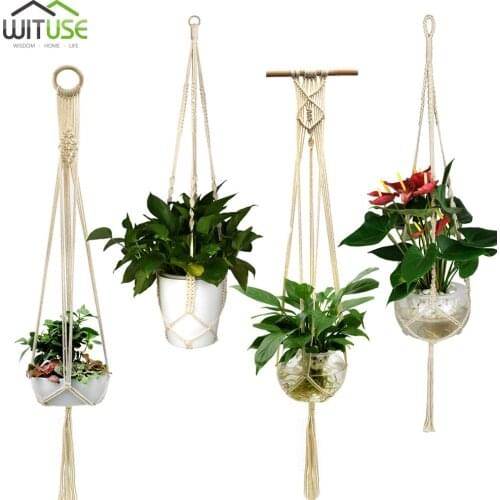 4Pcs Macrame Hanging Plant Hanger Flower Pot Hanger Bracket for Wall Decoration Countyard Garden Pot Tray for Plant Garden Decor