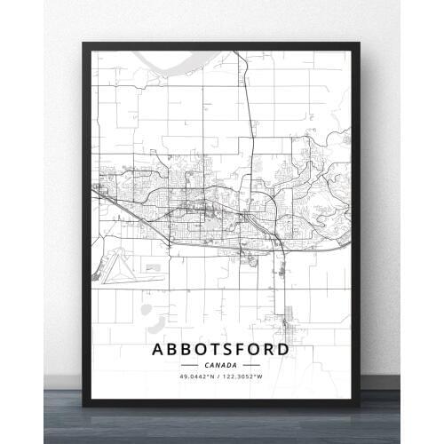 Abbotsford Ajax Banff Barrie Brampton Burlington Burnaby Calgary Cornwall Edmonton Fredericton Greater Canada Map Poster