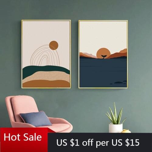 Abstract Sunrise Canvas Painting Poster Sea Whale Art Vintage Sun Rainbow Print Boho Poster Wall Decor Pictures Aesthetic Room D