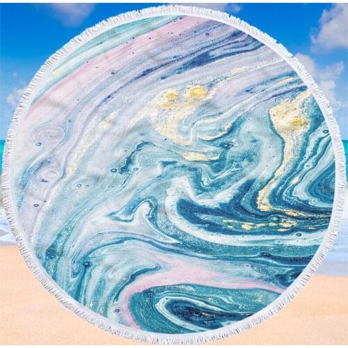 Abstract Quicksand Beach Towel Microfiber Round Sand Towel Cover Summer Travel Swimming Towel Marble Texture with Tassel 150cm