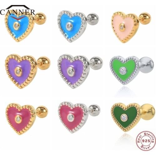 CANNER Real 925 Sterling Silver Stud Earrings for Women Men Fine Jewelry Small Zircon Cartilage Piercing Earings Gifts for Girl