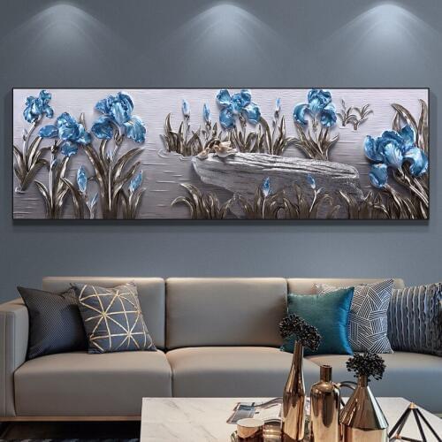 Sofa Decorative Painting American Style Living Room 3d Embossed Large Hand-painted Paintings Iris Flower European Mural