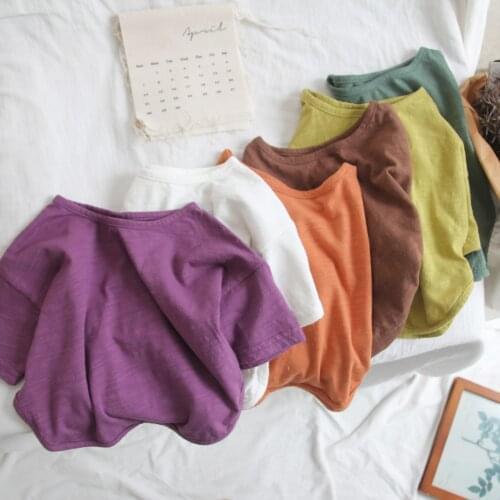 2021 Children Summer Short Sleeve Cute Soft Bamboo Cotton Retro Boys and Girls Korean T-shirt