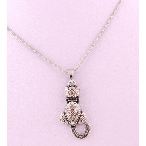 Hot Selling antique plated nice white CAT Pendant Necklace snake chain