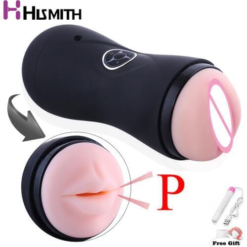 Hismith Vibrating Male Masturbator vagina Life Like Mouth Masturbator with Teeth and Tongue Sex Toy Doll Stroke Pocket Pussy