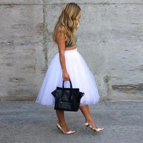 White tea Length Tulle Skirt Tutu Skirts Womens Petticoat Elastic Belt Summer faldas saia jupe Layered Women Formal Wear Skirt