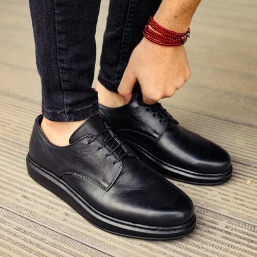 Chekich Classic Matte Black Mens Shoes Wedding For Suit Lace-Up Leather Business Wear Casual Daily 2021 Spring and Autumn Fashion Solid Base Footwear Wedding Male Sneakers Air Sewing Details CH003L V1