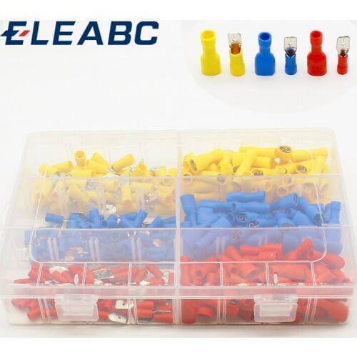 300pcs Red Blue Yellow Spade Crimp Terminals Fully Insulated Electrical Connectors Audio Wiring