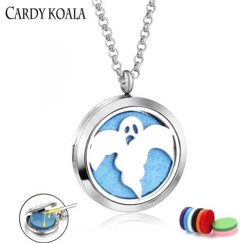 30MM Round Ghost Face Hollow Pattern Perfume Essential Oil Necklace Photo Box Pendant Pendant