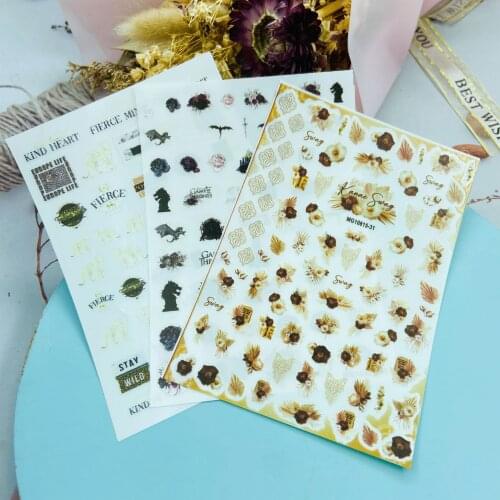 Leopard Bat Brown Flowers Nail Art Sticker Self Adhesive Transfer Decal 3D Slider DIY Tips Nail Art Decoration Manicure Package
