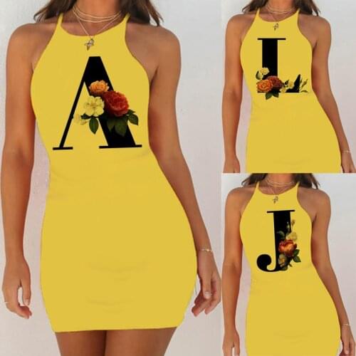 Summer Sexy Women Night Dress 26 English Alphabet Print Sleepwear Nightgown o-neck Night Shirts Pack Hip Nightie Nightwear