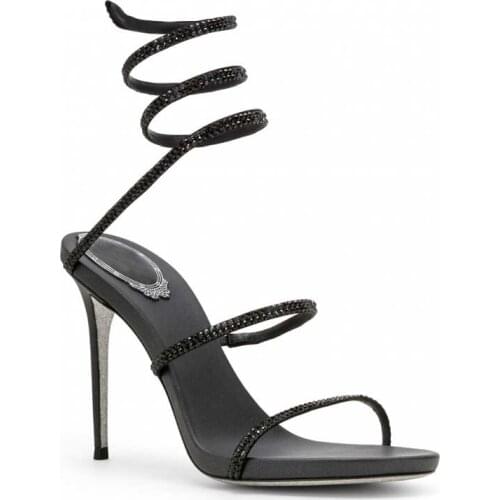 LMCAVASUN Rhinestones Woman Sandals serpentine leggings Women party Shoes Roman High heels Sandals sexy Crystal feminino shoes