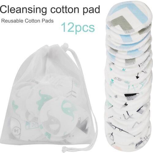 12Pcs/lot Facial Makeup Remover Reusable Cotton Pads Three layer Wipe Pads Nail Art Cleaning Puff Washable with Laundry Bag