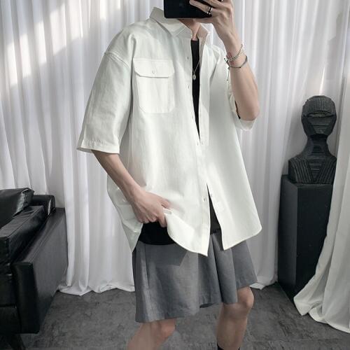 2020 Summer Mens Pocket Short Sleeve Classic Style Clothes Hawaiian Shirt French Cuff Mens Fashion Shirts Camisa Masculina