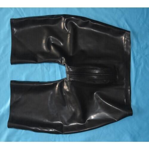 Handmade Men Rubber trousers latex shorts for men with 2 way crotch zippers long leg pants
