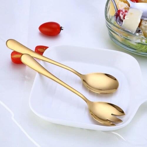 2pcs Sala Fork Dessert Spoon Tableware Set Stainless Steel Cutlery Set Color Will Not Come Off With Dishwasher