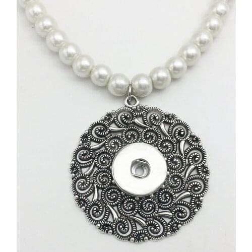 NEW pearl neckalce round snap button jewelry pendant Necklace for MOM women NX5312 (fit 18mm 20mm snaps)