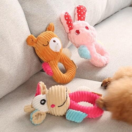 New Dog Toys with Ring Pet Puppy Chew Squeaker Squeaky Plush Sound Cartoon Rabbit/Cow/Bear Toys small Pet Gift