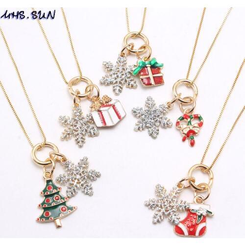 MHS.SUN Christmas Kids Girls Charming Pendant Necklace Cute Snowflake Tree Gift Pendant Long Chain Necklace For Child Jewelry