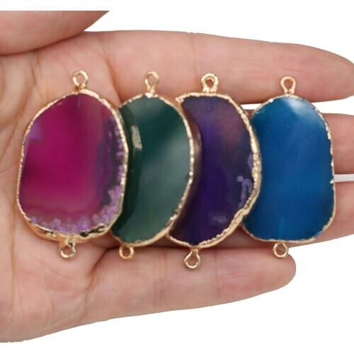 3pcs Natural Stone Agates Pendant Double Hole Connector Charm for Jewelry Making DIY Necklace Bracelet Accessories 25x45-27x48mm