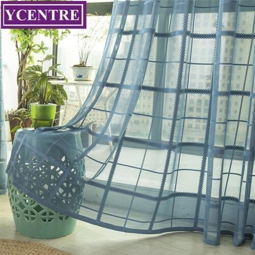 YCENTRE Decorative Semi jacquard Plaid Lace Sheer Curtain Tulle Voile Panel Window Curtain Drapes for Living Room Bedroom Door