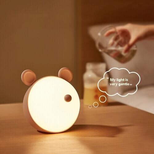 LED night light touch switch with adjustable brightness USB charging bedside lamp baby room decoration mouse shape night light
