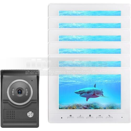DIYSECUR 7inch Video Intercom Video Door Phone 700TV Line IR Night Vision HD Camera for Home Office Factory White 1V6