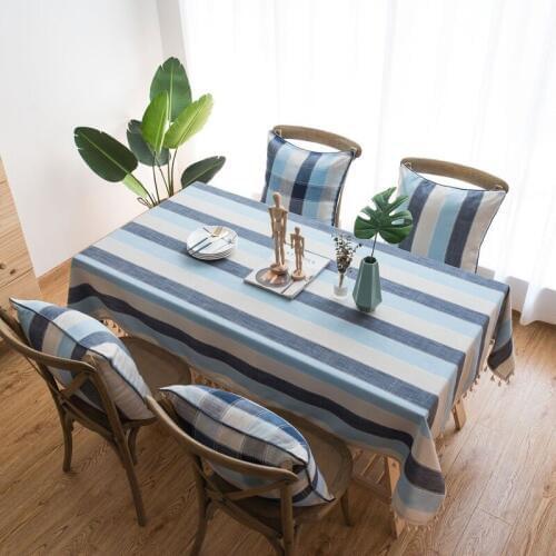 Strip Waterproof Tassel Table cloth Imitation Cotton Linen Tablecloth rectangular Coffee Table Cover mantel mesa Kitchen Decro