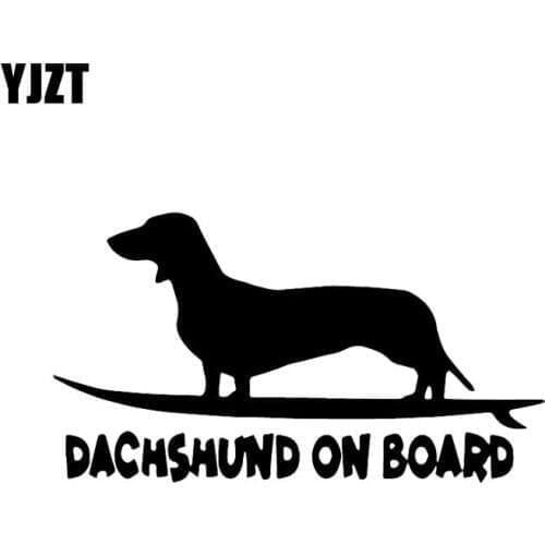 YJZT 16X8.8CM Funny Dog Decal Vinyl Car Sticker Window Decor Dachshund On Board Black/Silver C24-1624