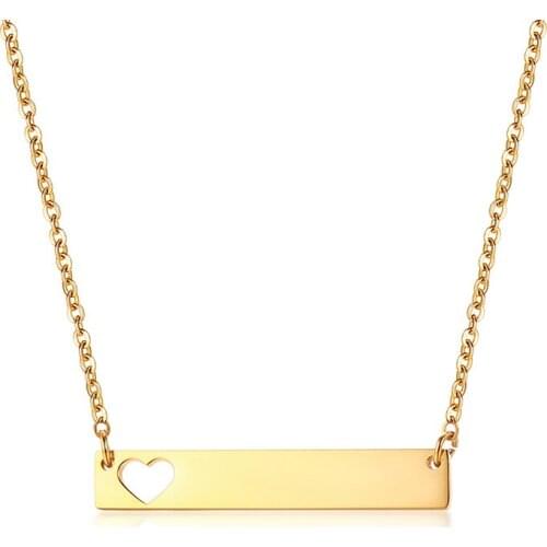 Custom Jewelry Engraving Name Love Logo Heart Shaped Bar Necklaces for Women Girlfriend Stainless Steel Chain Personalized Gift