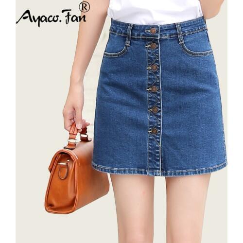 2019 Summer New Jeans Skirt Women High Waist Button Denim A-Line Skirts Student Female Girl Mini Saia Faldas Casual Pencil Skirt