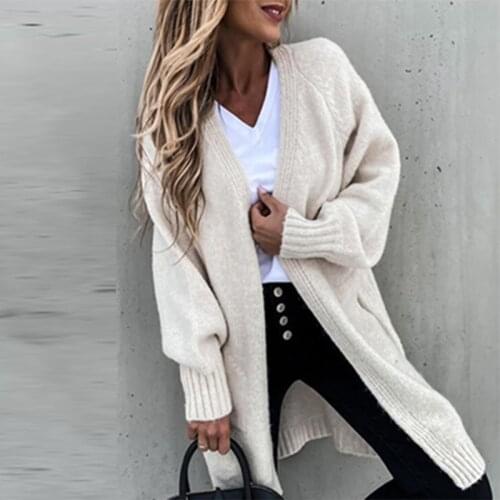 Women Casual V Neck Long Sleeve Sweaters Cardigan Autumn Winter Loose Warm Knitted Sweater Female Solid Office Long Tops Jumper