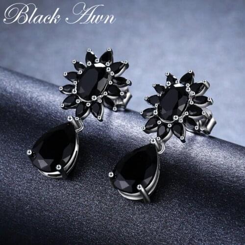 Cute Boucle D'Oreille Femme 2019 Flower 925 Sterling Silver Black Spinel Engagement Earrings for Women Fine Jewelry Bijoux I066