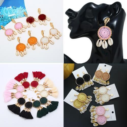 Bohemian ethnic wedding engagement dream catcher earrings for women with shell and fringed pendant design female charm kolczyki