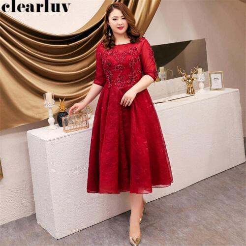 Prom Dresses Burgundy Dresses Women Party Night T324 2019 Half-sleeve Plus Size Vestidos De Gala O-neck Beading Formal Prom Gown
