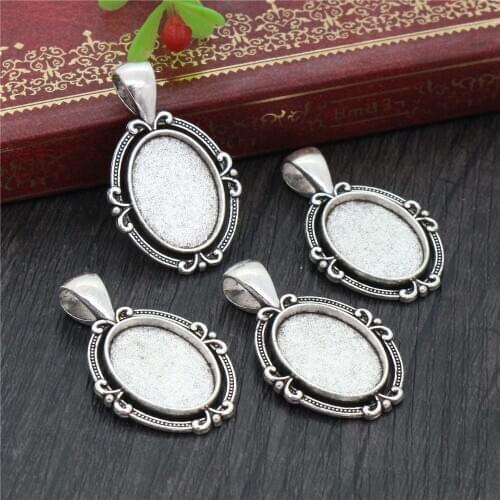 10pcs 13x18mm Inner Size Antique Silver Plated Classic Style Cameo Cabochon Base Setting Pendant necklace findings (D4-42)