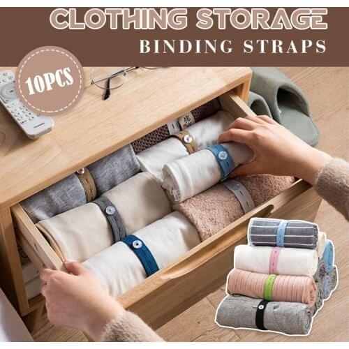 10PCS Clothes Storage Elastic Band Lazy Self-adhesive Roll Binding Belt Household Folding Clothes Pants Storage Elastic Belt
