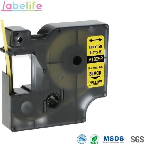 18052 Black on Yellow 6mm for DYMO Wire Marker Rhino IND Heat Shrink Tubes Tape Cassette S0718270 for RhinoPRO 3000, 4200, 5000