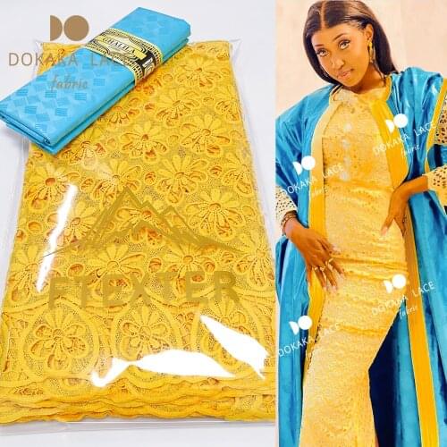 2.5+2.5 Yards 2020 New Design Afrian Lace Fabric Bazin Riche With 100% Cotton Swiss Voile Lace In Senegar Daily Dresses Sewing