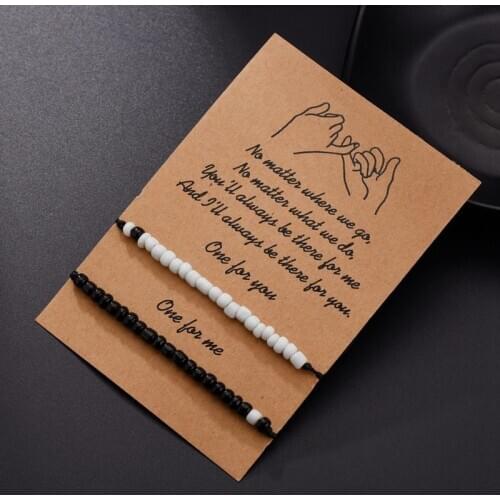 2Pcs/Set Couples Distance Bracelet Classic Natural Stone White and Black Yin Yang Beaded Bracelets for Men Women Best Friend Hot