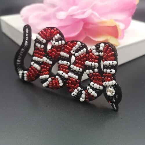 3D handmade beaded patch wholesale embroidery snake iron on patches for clothes horror patch jeans appliques cheap accessories