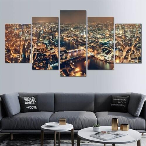 Framework 5 Pieces New York City Building Night View Canvas Prints Pictures Paintings Wall Art For Living Room Decor Unframed