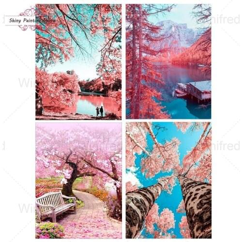 Diamond Painting Pink Tree Spring Landscape DIY Diamond Embroidery Sale Rhinestones Mosaic Cross Stitch Decoration Holiday Gift