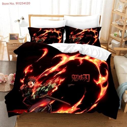 Anime Demon Slayer 3D Cartoon Printed Duvet Cover Pillowcase Kimetsu No Yaiba Bed Linens Twin Full Queen King Size Bedding Set