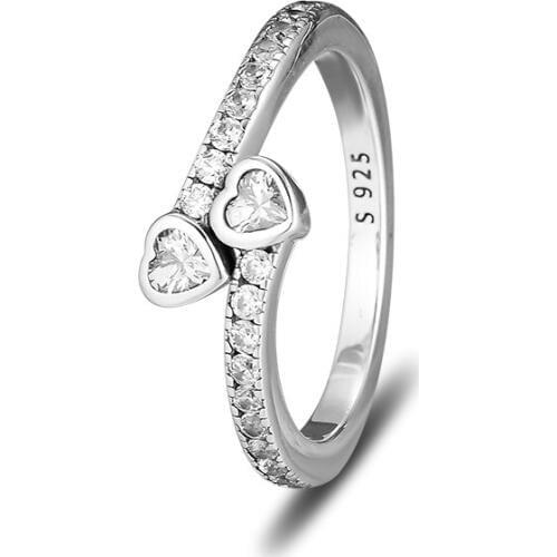 Authentic 925 Sterling Silver Rings Forever Hearts Finger Rings for Women Wedding Original Silver Jewelry