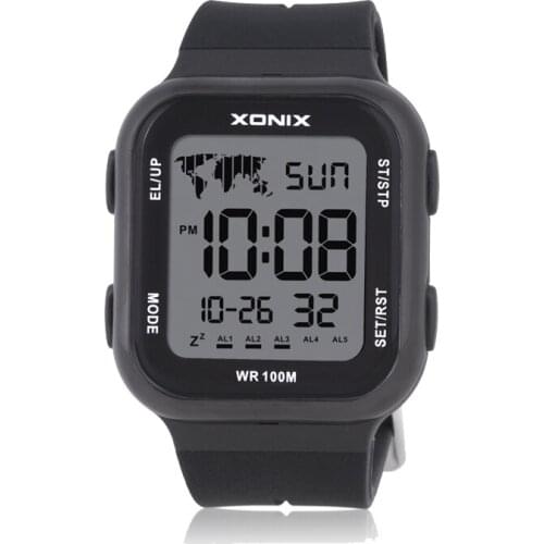 XONIX Men Women Dual time Sports Watch Multifunction Digital Watch 5 Groups of Alarms Waterproof 100m Swimming Diving Wristwatch