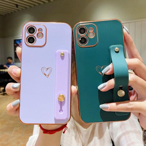 Boucho Wrist Strap Phone Case For iPhone 12 11 Pro Max 8 7 Plus X XR XS Max SE Luxury Electroplating Back Cover With Wristband