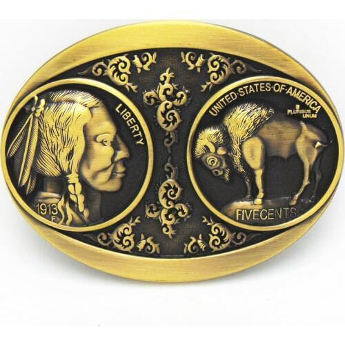 Western Cowboy Zinc Alloy Two Tone Buffalo Nickel Attitude Buckle